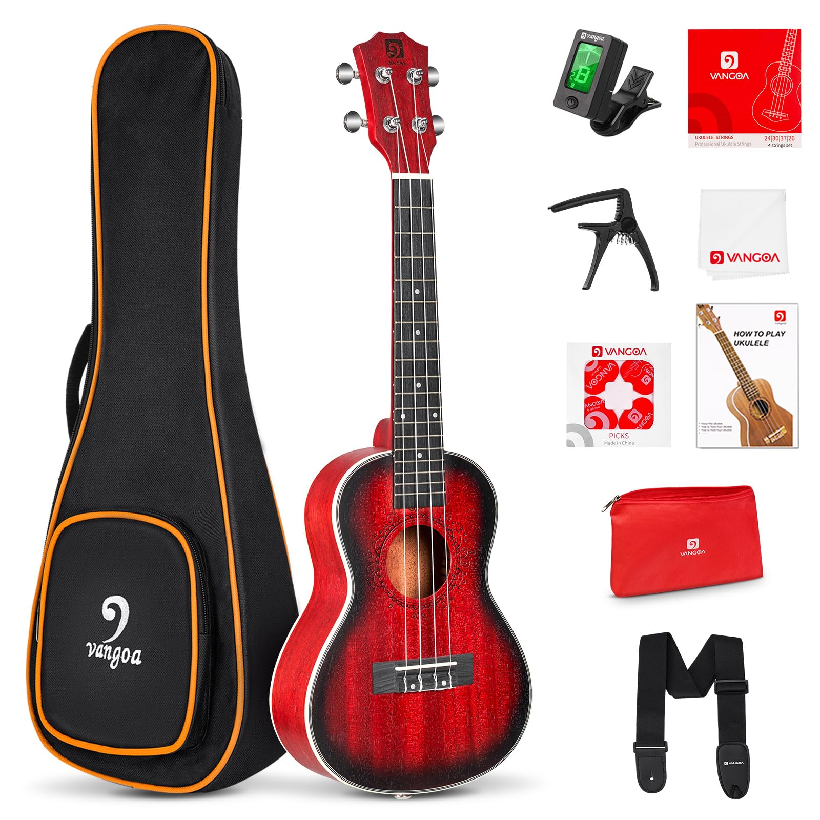 Vangoa Ukulele tenore, 66 cm, rosso