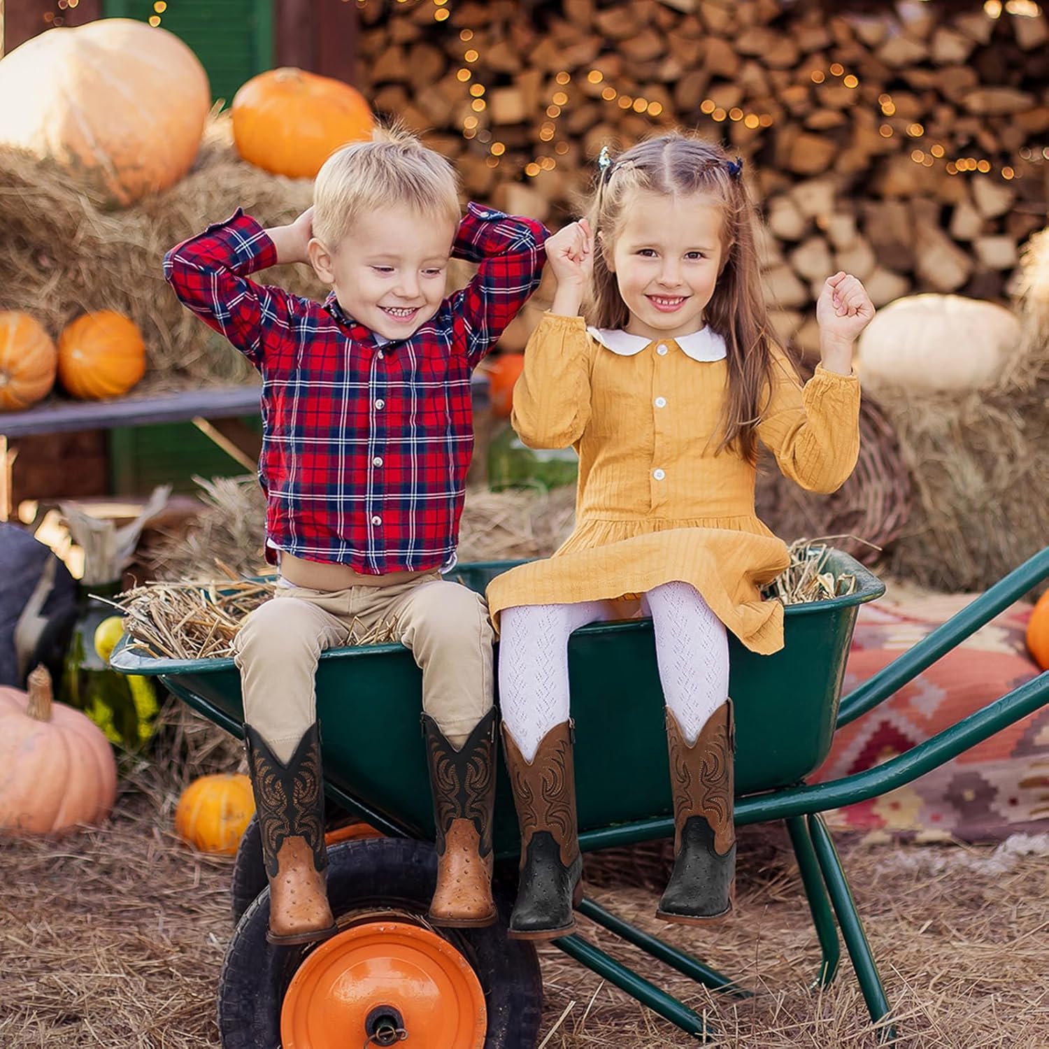 Rollda Kids Cowboy Boots Girls Cowgirl Boots Square Toe Boys Western Boots for Toddler/Little Kid/Big Kid - Image 2