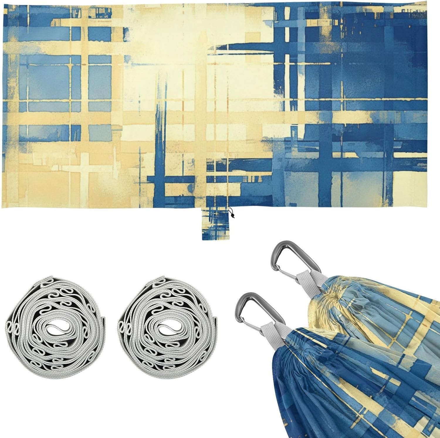 Tie-dye Style Blue Yellow Hammocks for Camping Indoor Hammock for Outside Beach Patio Garden