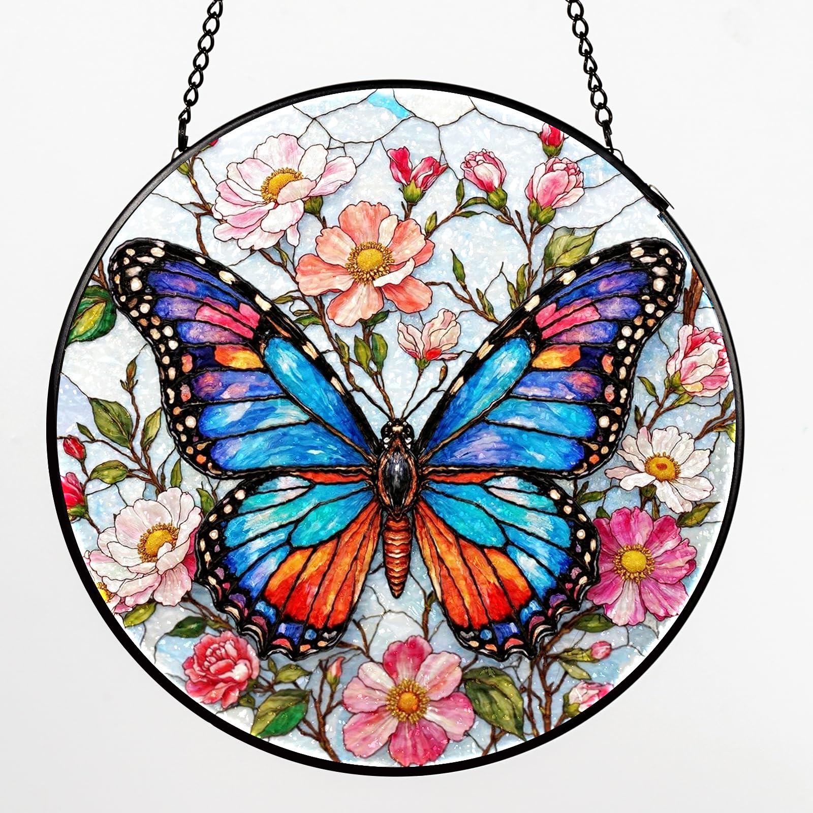 Cadeau d'anniversaire femme : vitrail à suspendre et attrape-soleil papillon