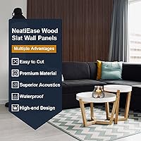 Vista 3 de NeatiEase Paneles de madera para pared, 4 piezas de 96 x 12.6 pulgadas, paneles de pared de listones de madera insonorizados para decoración