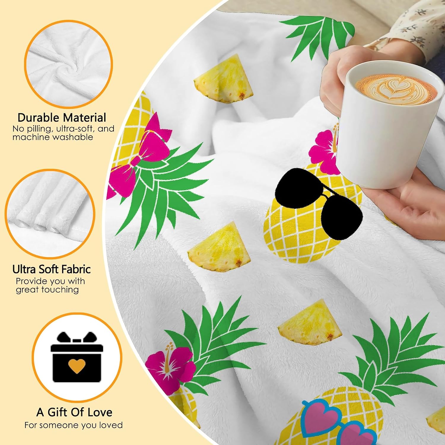 Pineapple Fruit Food Blanket Lovers Gift for Girls Boys Super Soft Flannel Blanket for Sofa Couch Bed- Plush Warm Cozy Bed Quilts Home Decor for All Seasons - 50"x60"for Throw/Travel