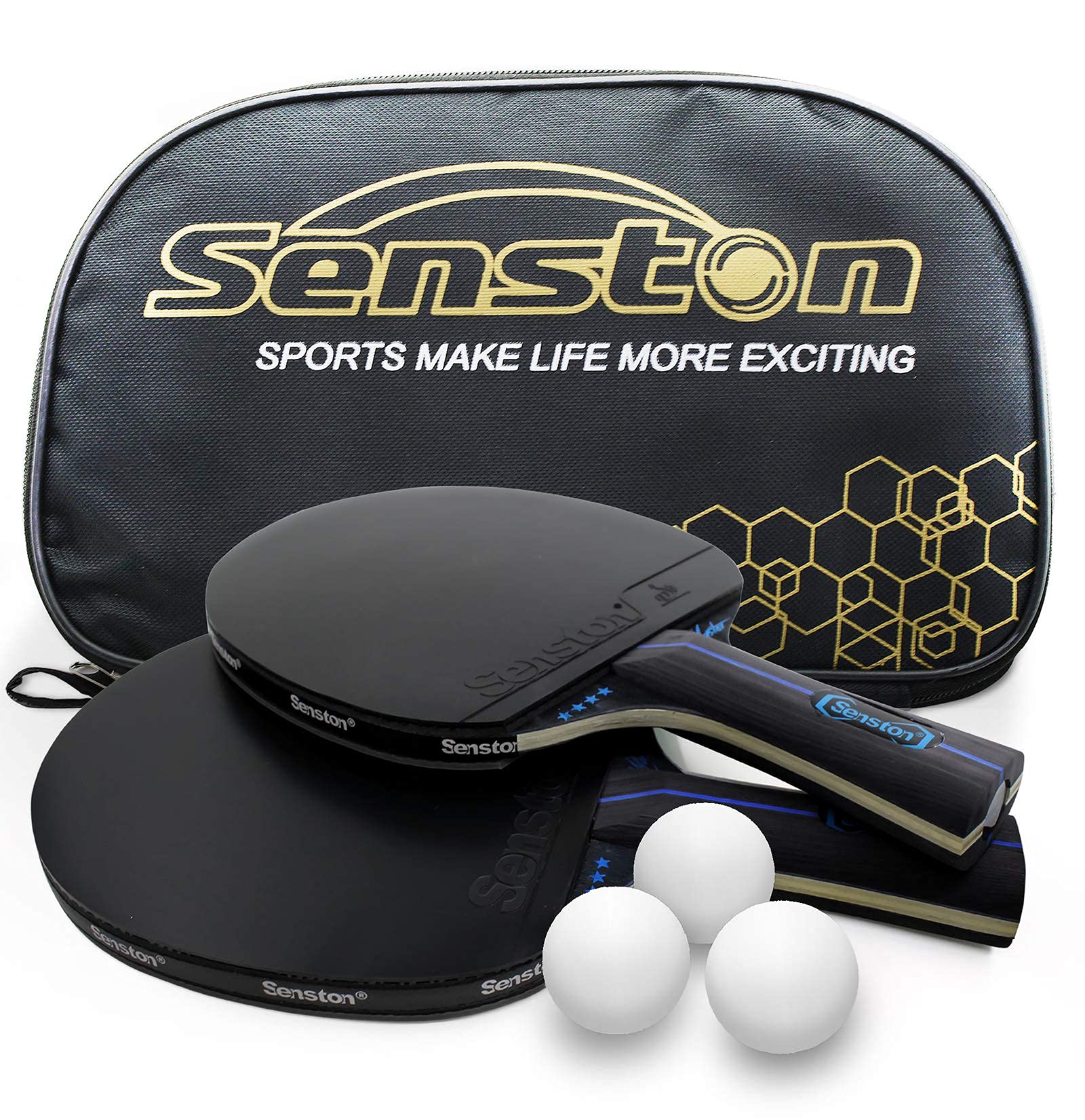 Senston Raquette ping Pong Professionnel, balles de ping-Pong, 2 Raquettes de Tennis de Table et 3 balles