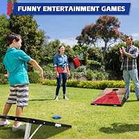 NZQXJXZ Összecsukható Alumínium Cornhole Játék 90x30 cm - Hordozható Dobójáték 8 Zsákkal és Táskával Kertbe, Strandra, Kempingezéshez 7