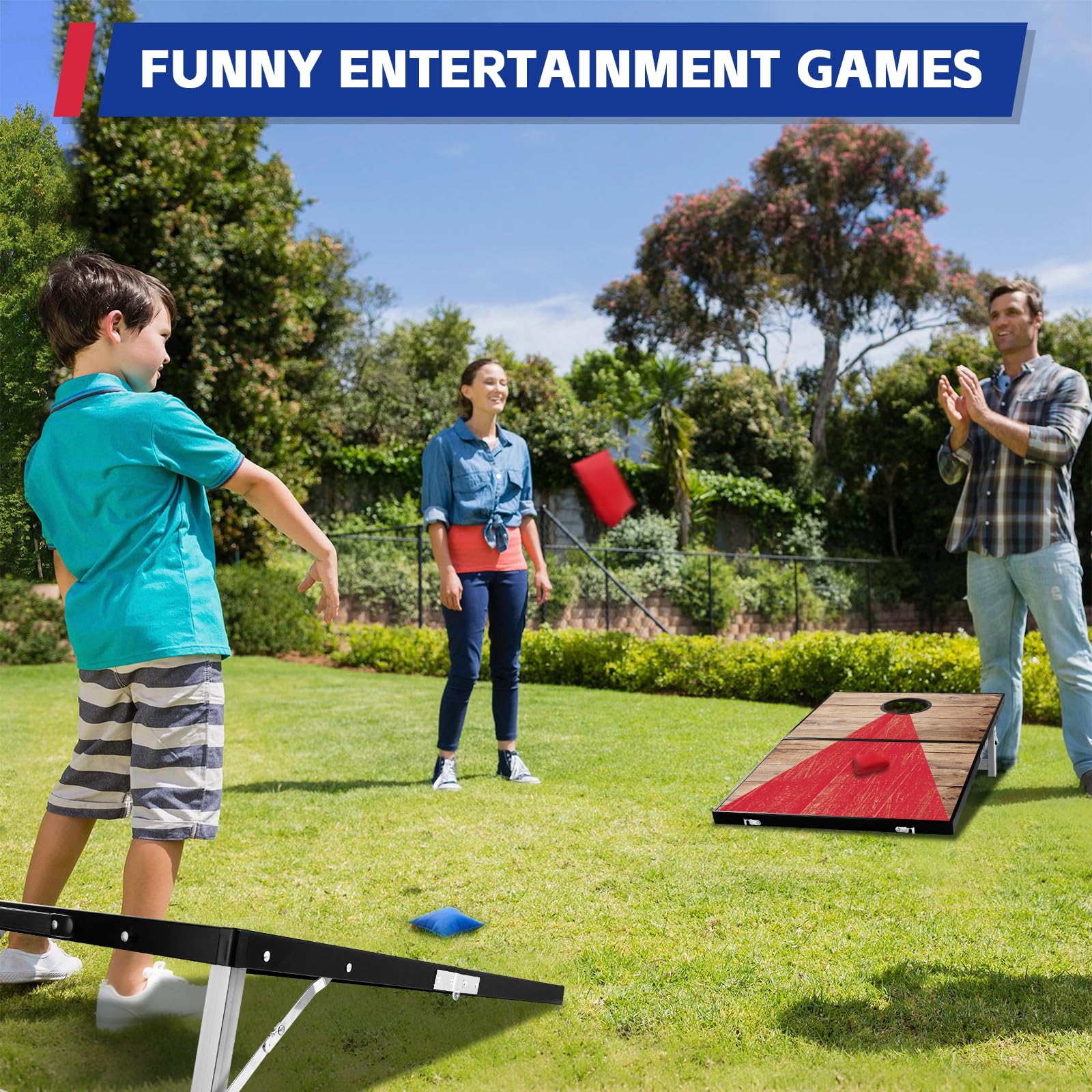 NZQXJXZ Set di cornhole in alluminio 2 in 1 per esterni, con 8 pouf e borsa per il trasporto, per cortile, prato, spiaggia, campeggio, set da gioco all'aperto