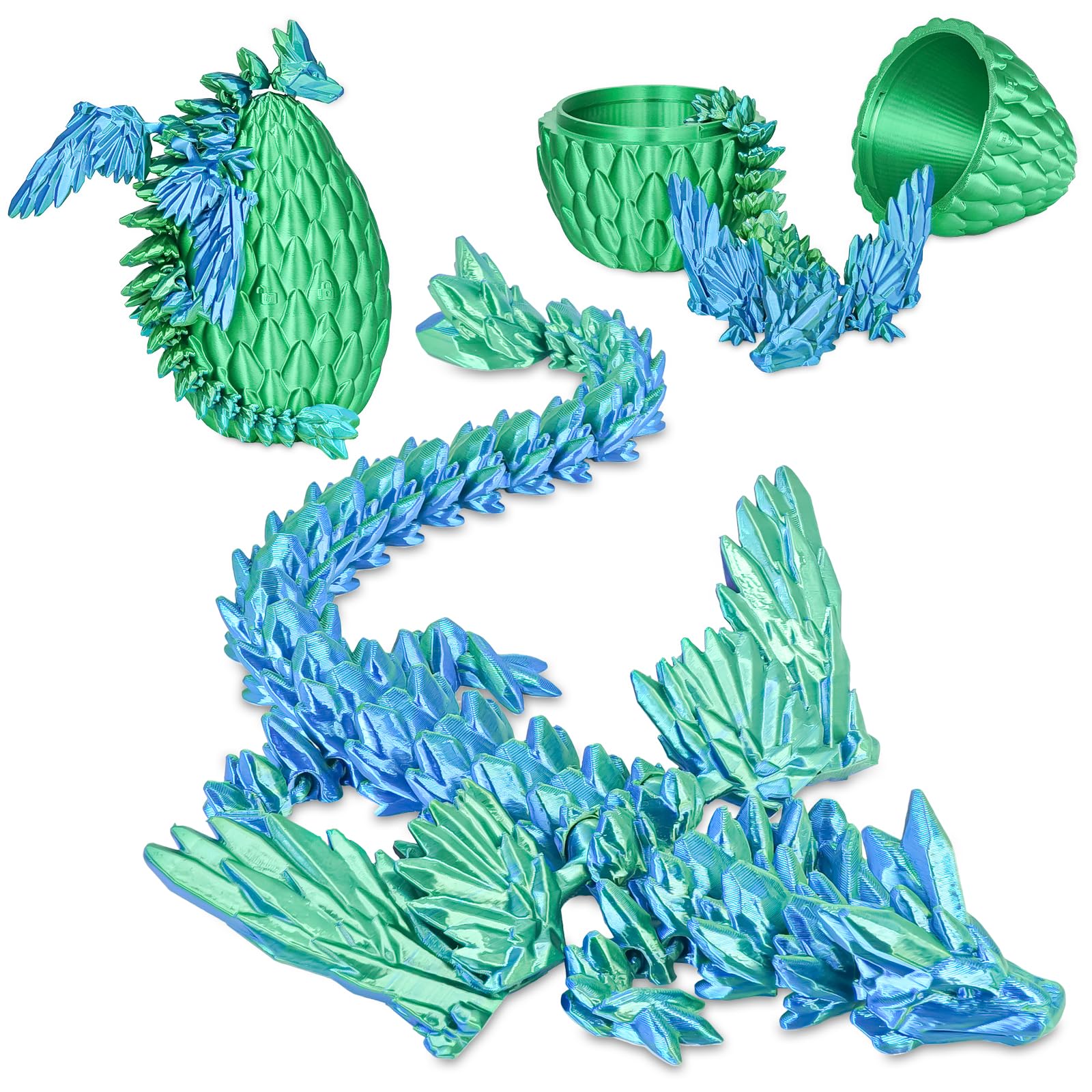 Winged Dragon Inside Surprise Egg Fun Collectible Toy Gift for Kids and Adults, 3D Printed Fantasy Dragon Ideal for Christmas Easter Birthdays and Holiday Decorations (Christmas Green, Medium)
