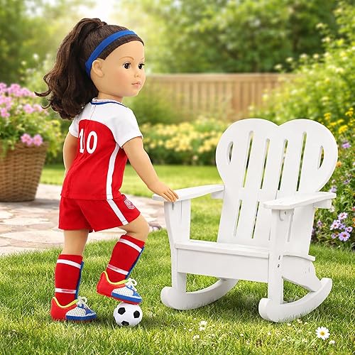 Miniatura 7 de Emily Rose Conjunto de ropa de fútbol de muñeca de 18 pulgadas, juego de 9 piezas de ropa y accesorios para muñecas de fútbol, uniforme de Estados