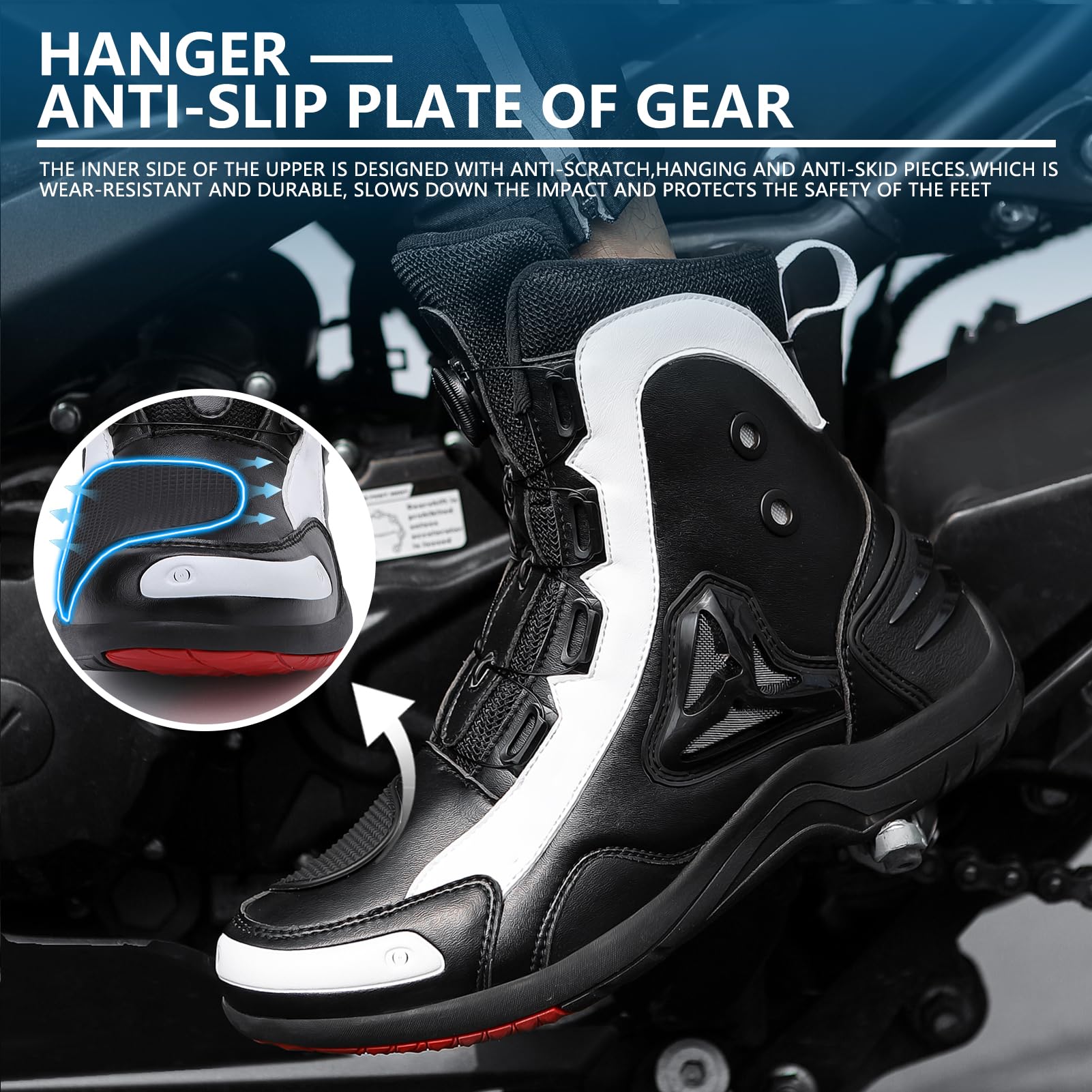 Scarpe Moto Uomo, Stivali Scarpe Moto Motocross Casual Strada Traspiranti Antiscivolo con Cerniera Laterale, Supporto per La Caviglia