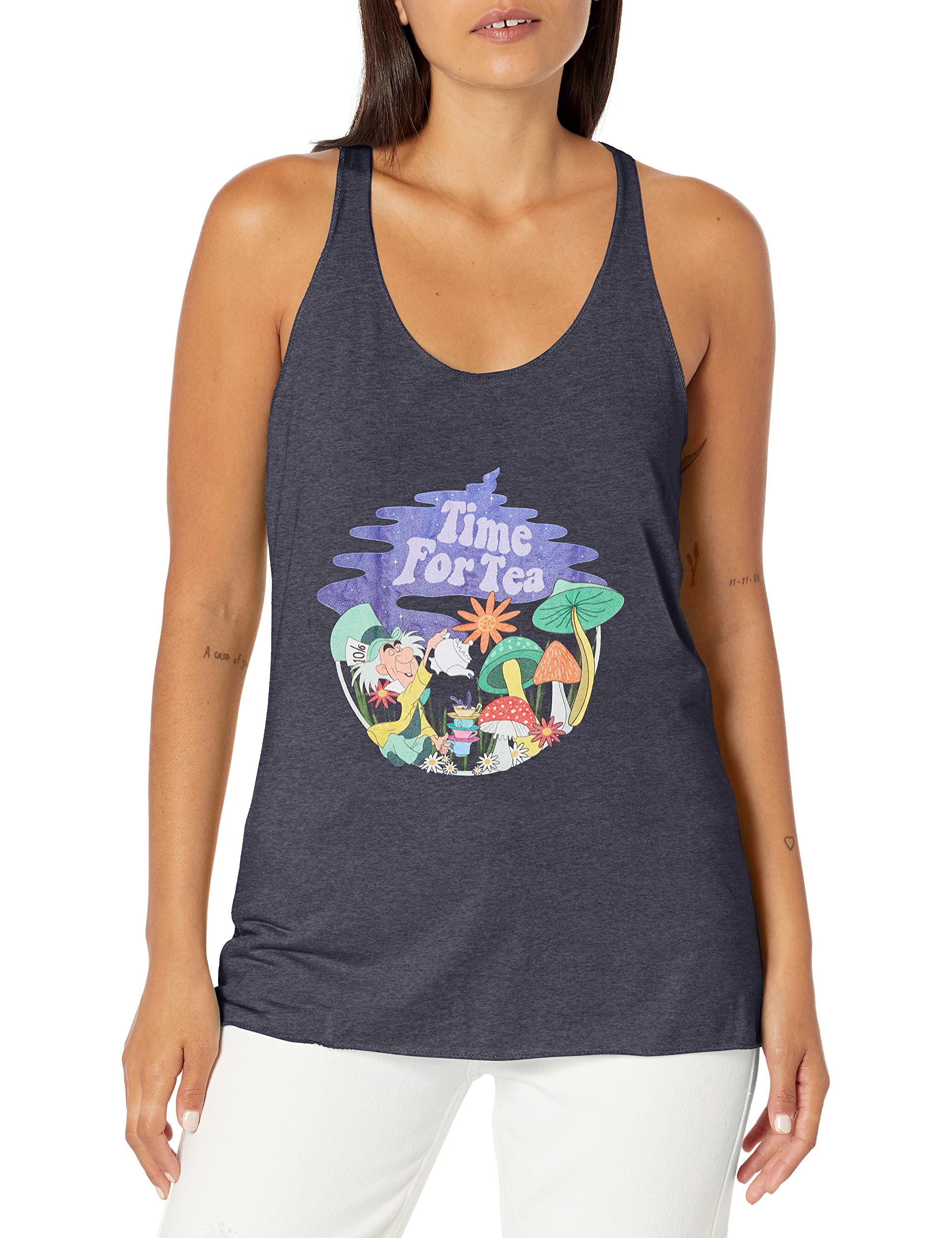 Disney Women's Alice in Wonderland Tea Time Filled Tri-Blend Racerback Layering Tank