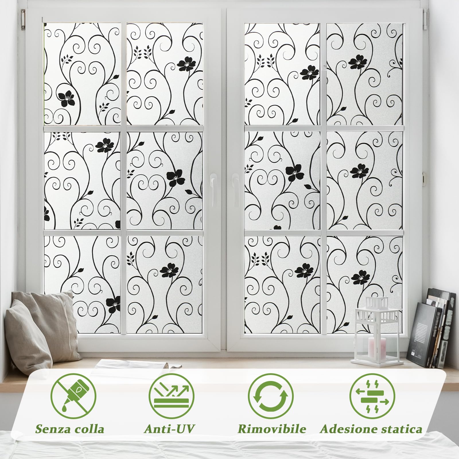 Pellicola Opaca Per Vetri Privacy - Adesiva Anti UV Motivo Fiore Bianco 44.3x200 Cm