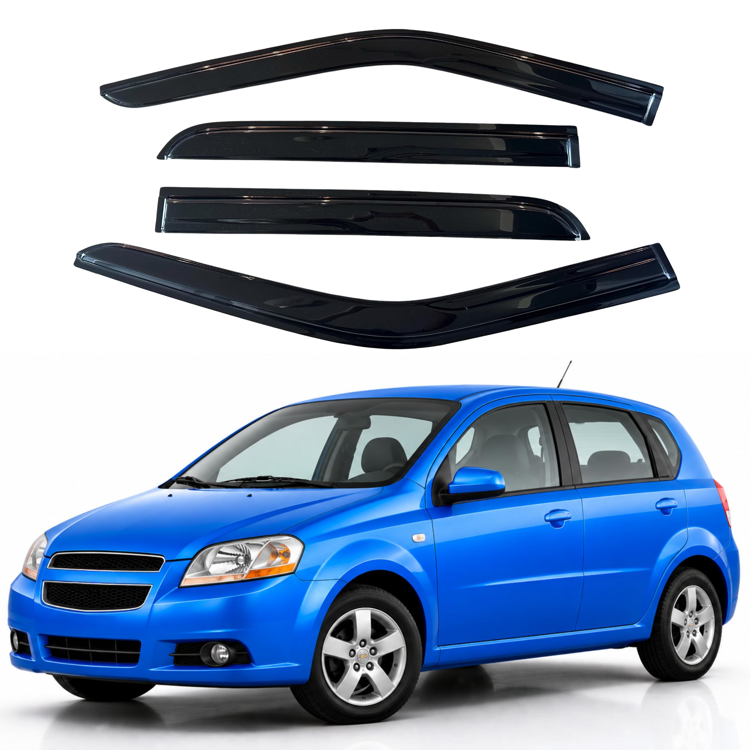 IG Window Visors Fit for 2007-2011 Chevrolet Aveo Hatchback, Out-Channel Rain Guards Vent Wind Deflectors 4PC, Car Accessories for 07-11 Chevy Aveo Hatchback (Excludes Sedan)