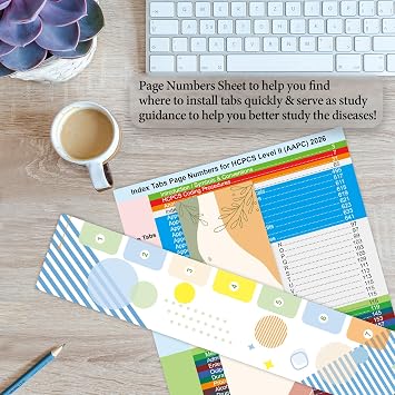 Improved Index Tabs for HCPCS Level II 2026 Codebook (AAPC Version), Color-Coded & Laminated, Printed Tabs with Blank Ones, Alignment Guide and Page Numbers Sheet Included, Tear-Resistant & Waterproof