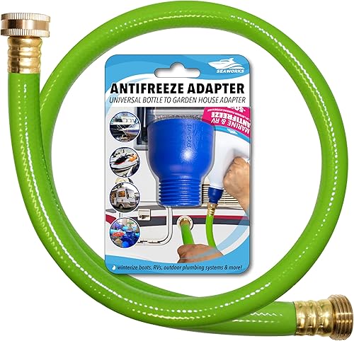 Seaworks Adaptador de manguera de jardín a botella anticongelante adaptador de conexión giratoria todo en uno macho y hembra para RV, cámper,