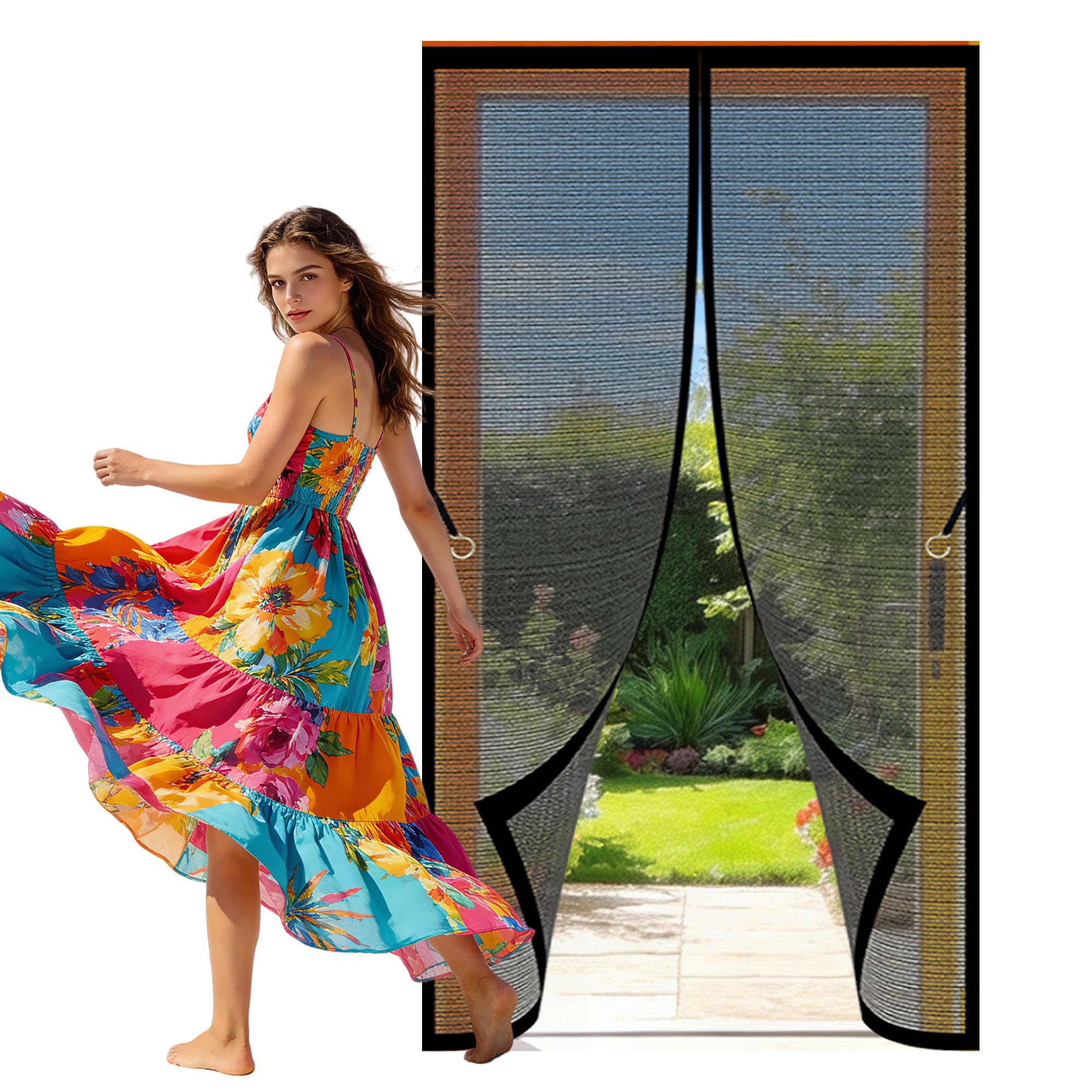 Magnetic Screen Fly Doors 127 x 254 cm Auto Close Insect Curtain Magic Paste Curtains Hands Free Auto Closing for Living Room, Bedroom, Patio, Black