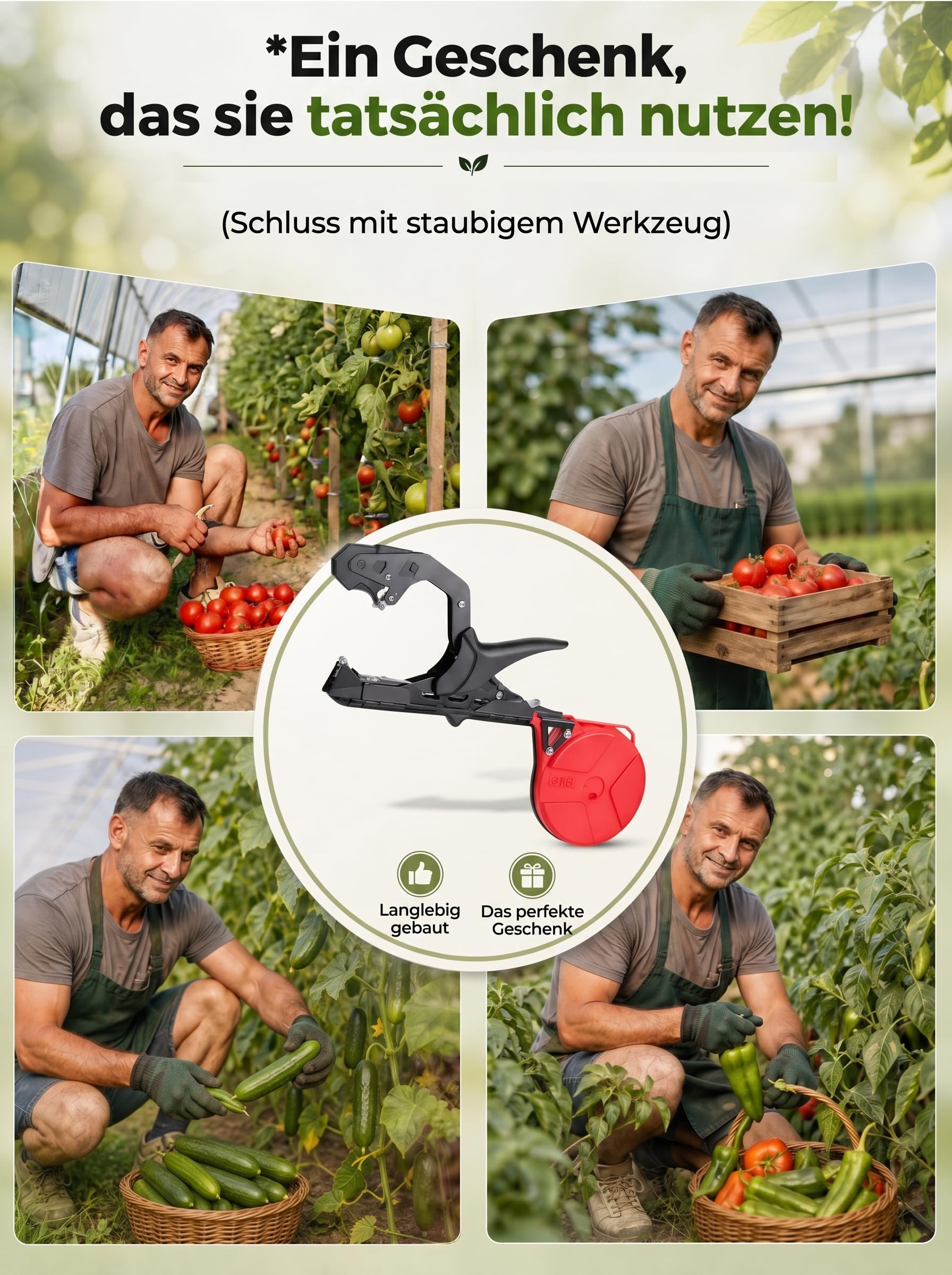Professionelles Pflanzenbindegerät mit 10 Rollen Band à 60 m, 500 g