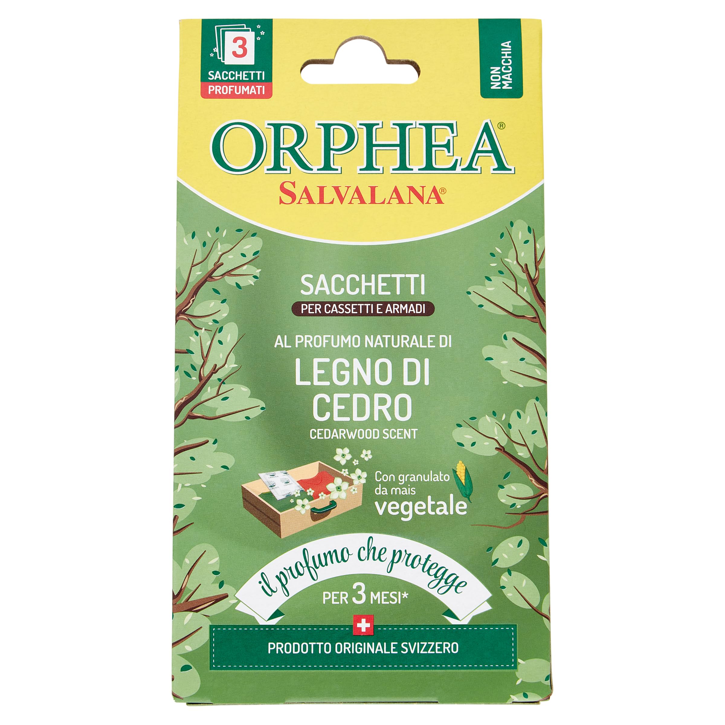 Orphea Salvalana, Sacs pour Tiroirs et Armoires pour Laine et Vêtements Toute la Saison Parfum en Bois de Cèdre, 3 Sacs en Papier de Chanvre