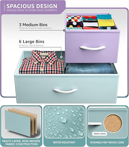 Miniatura 5 de Sorbus - Cómoda para niños con 9 cajones, mueble de almacenamiento en torre para dormitorio, pasillo, armario, organización de oficina, marco de