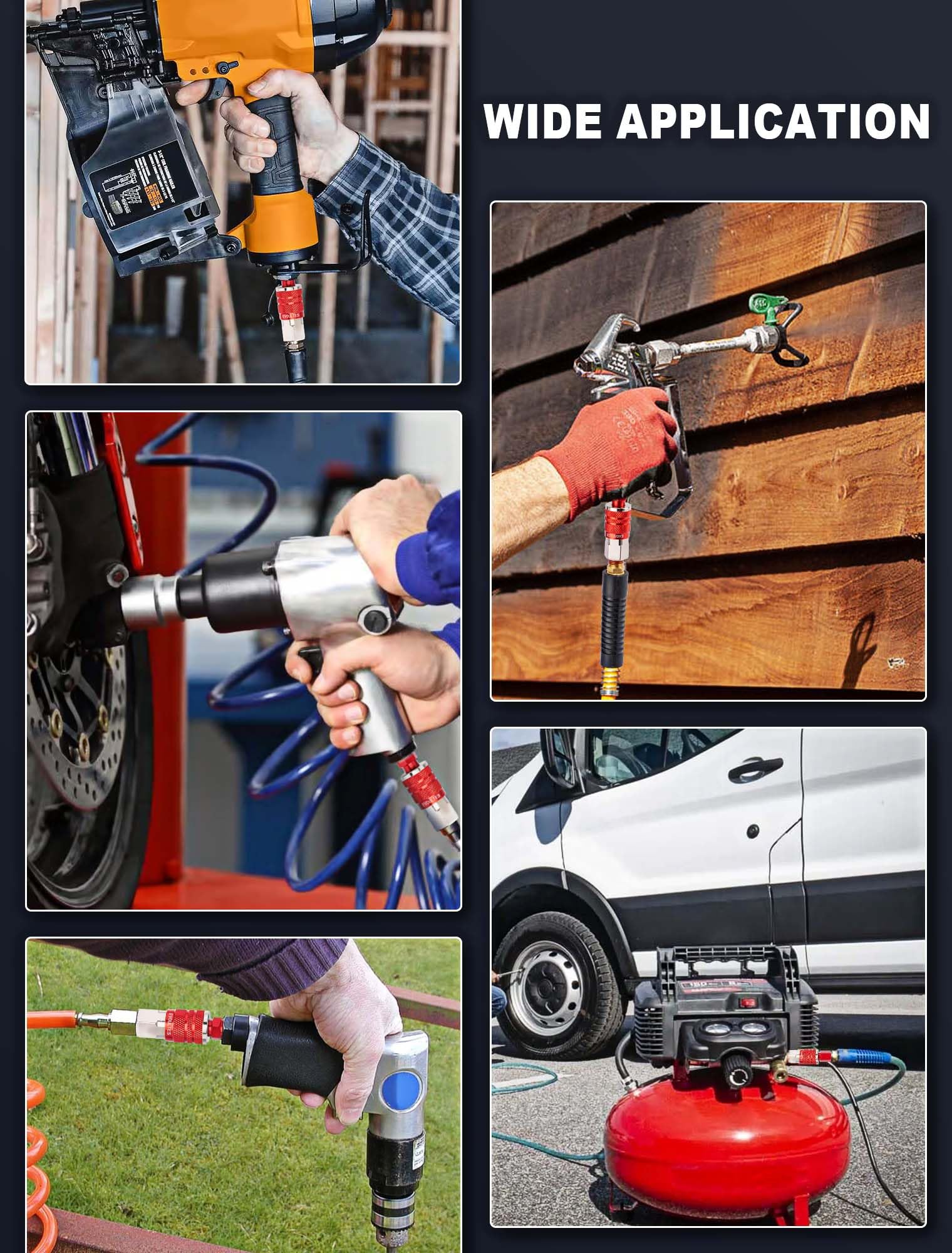 EVOULTES 16 piezas de accesorios universales de manguera de aire NPT de 1/4 pulgadas y kit de acoplador de aire, kit de accesorios de aire de aluminio ligero con enchufe de aire de conexión rápida,