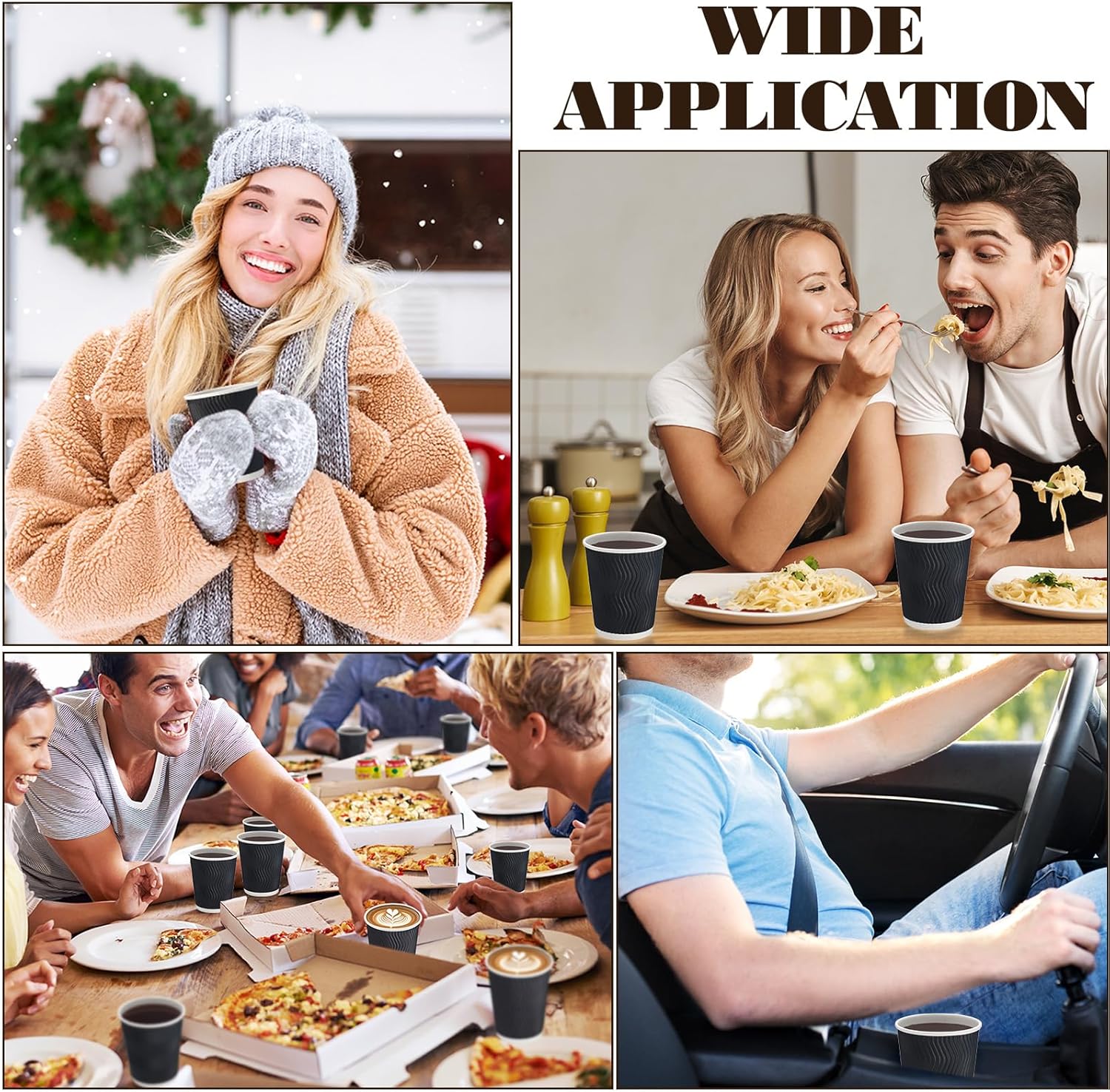 200 Pack 8 oz Disposable Coffee Cups Black Insulated Corrugated Paper Coffee Cups with Ripple Wall Design Suitable for Hot or Cold Drinks Cafe Restaurant Office Home Party Picnic BBQ - Image 7