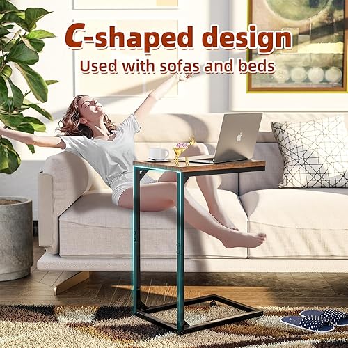 Miniatura 4 de Simple Trending Mesa auxiliar en forma de C, mesa auxiliar para sofá, mesa de sofá pequeña, bandeja de TV con marco de metal para sala de estar,