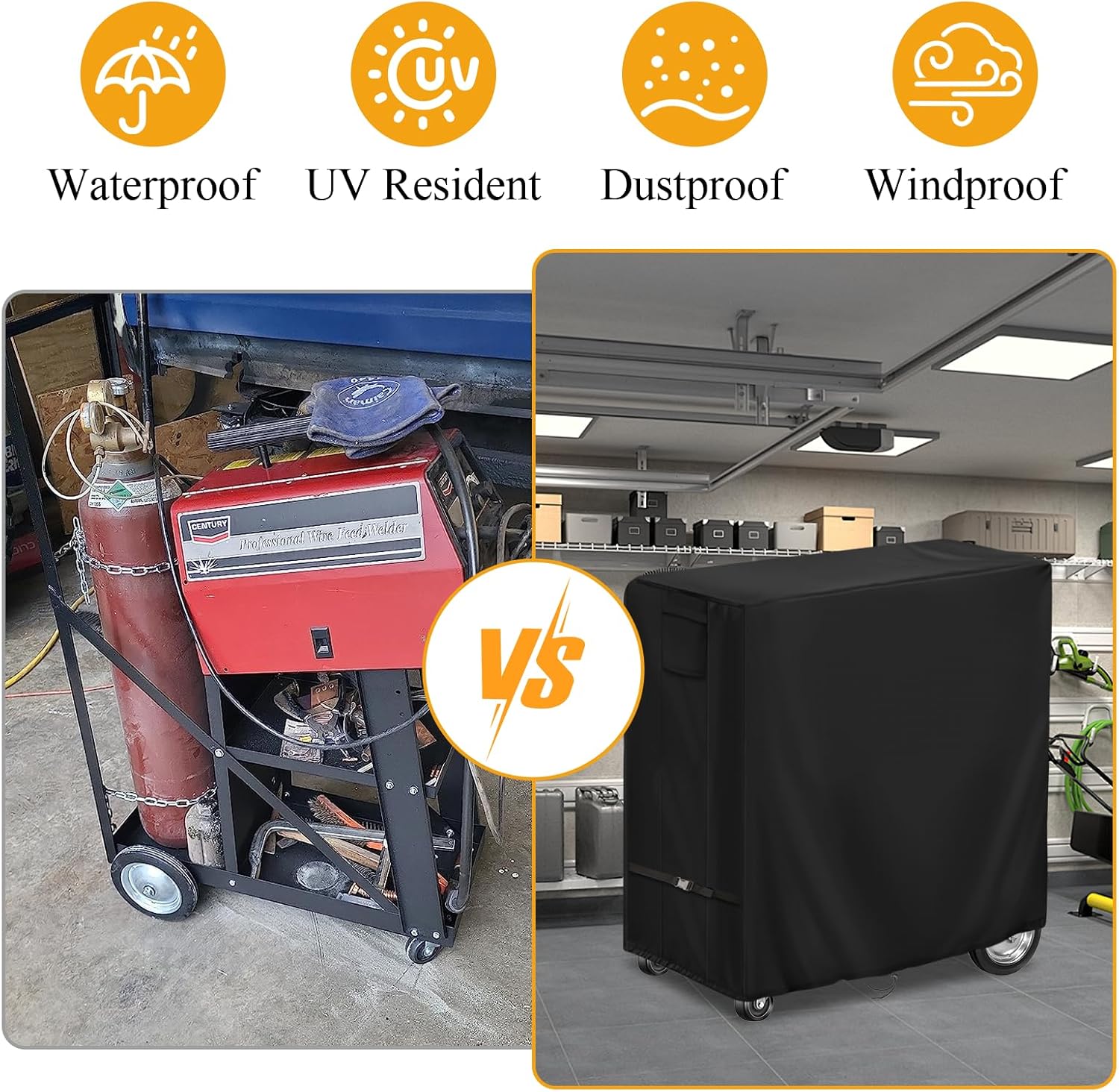 Welding Cart Cover, 28inch Waterproof Welder Cart Cover for Rolling TIG MIG Welding Cart and Air Cutting Machine Cart, Black-28"L x 12"W x 36"H
