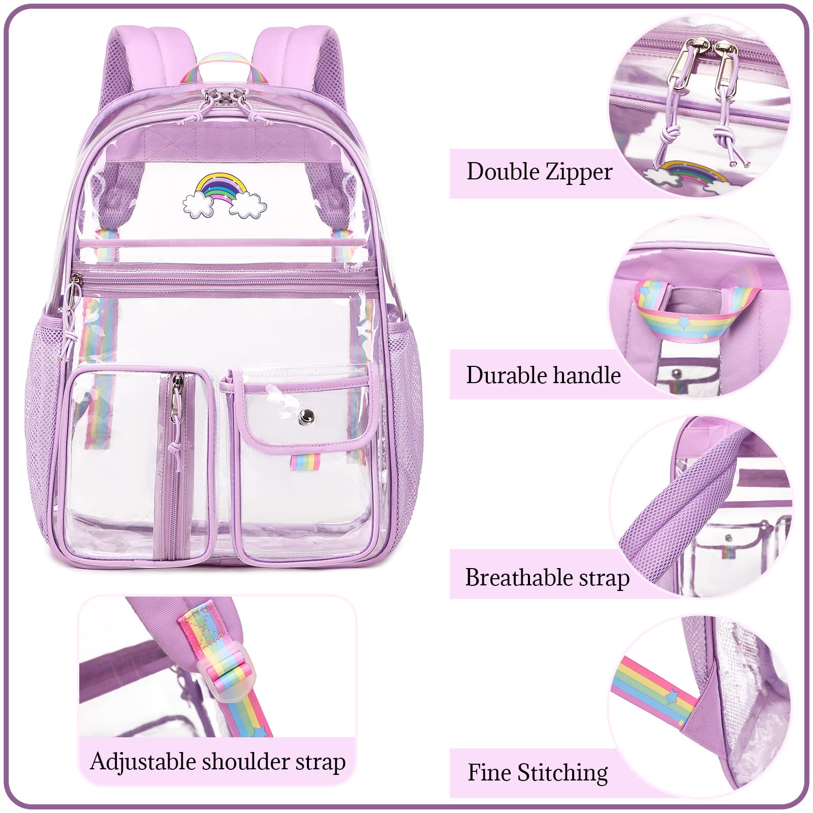 Lanola Stadium Approved Backpack Clear Backpack Heavy Duty PVC Transparent Bag for College Middle School Bookbags