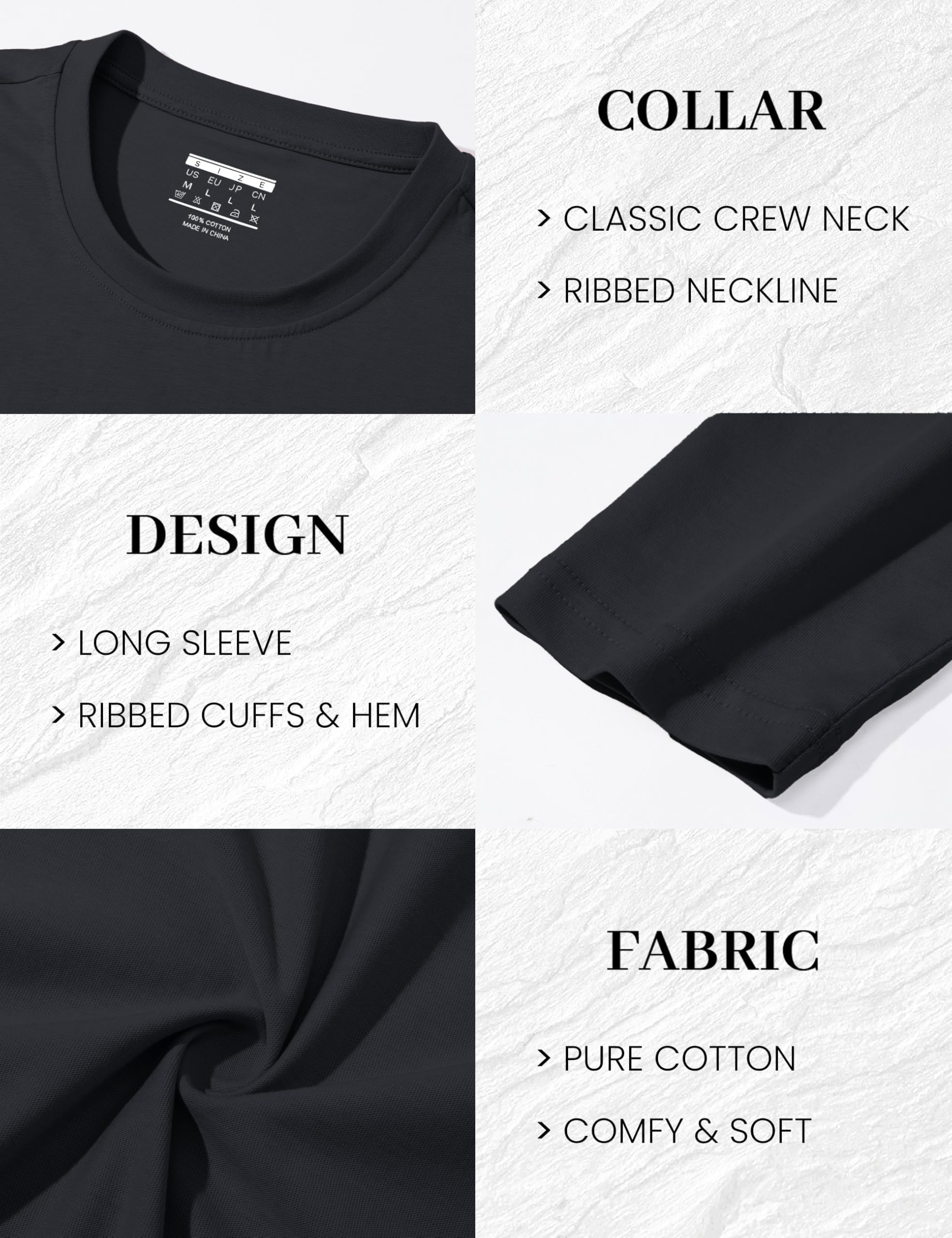 MAGCOMSEN Hommes T-Shirt à Coton Manches Longues avec Encolure Ronde Base Décontractée