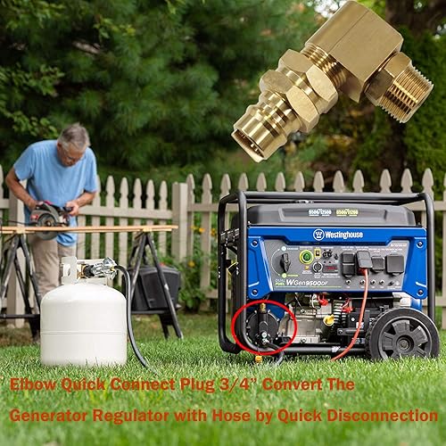 Miniatura 2 de MENSI Adaptador de codo de enchufe de conexión rápida de manguera natural NPT X 34 de 34 pulgadas para generador de combustible dual, conexión de