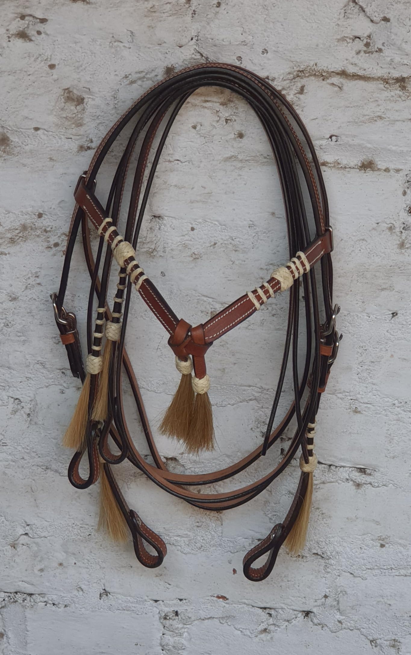 Brida de cuero Western Tack ajustable de cuero de grano completo para caballo, caballo, diadema anudada con riendas, 78 cuero crudo, marrón