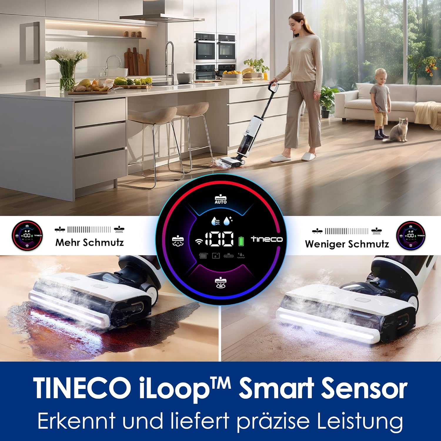 Tineco iLoop Smart Sensor detecting dirt levels