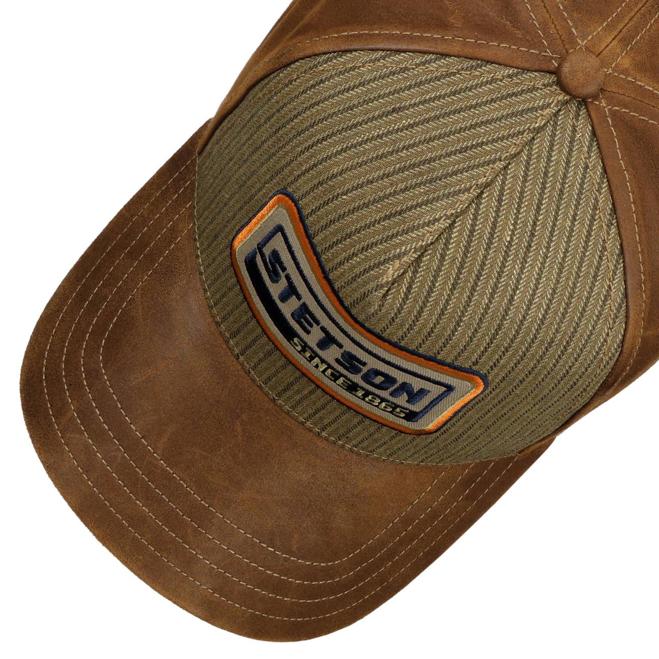 Stetson Skórzana czapka w paski retro damska/męska - metalowa klamra baseballowa, z daszkiem, podszewka, całoroczna wiosna, lato, jesień, zima