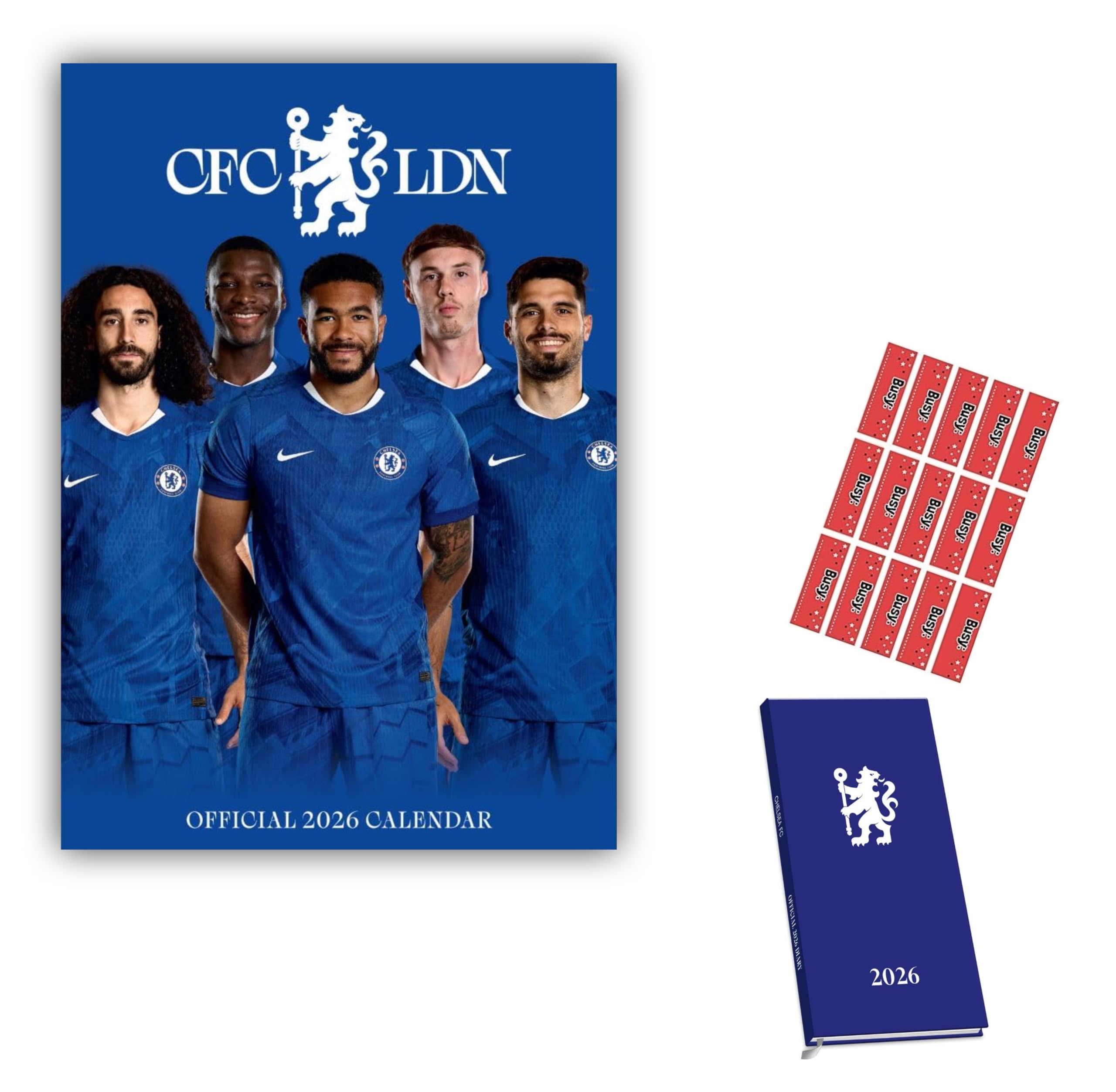 Chelsea Calendar 2026 A3 Wall Calendar and Slim Diary Gift Set Football Present with FREE Organising Stickers Included