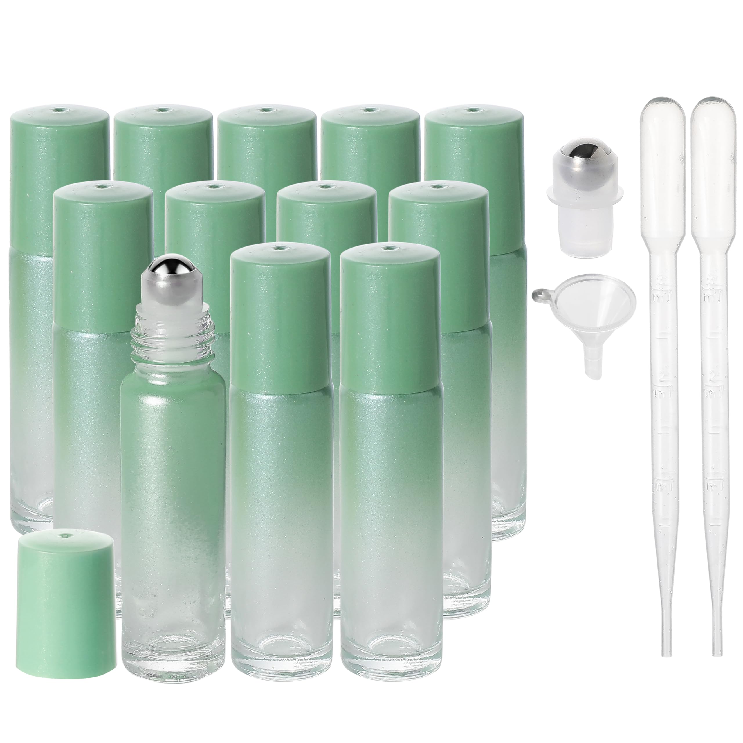 SESENSE Essential Oil Roller Bottles, 10ml Thick Glass Perfume Roller Bottles with Funnel Opener and Dropper Colored Glass Empty Bottles with