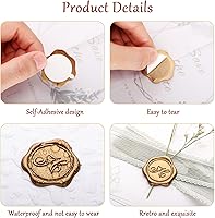 Vista 4 de Yoption Calcomanías para sello de cera con inicial H, paquete de 100 calcomanías autoadhesivas de oro antiguo para bodas, fiestas, cumpleaños