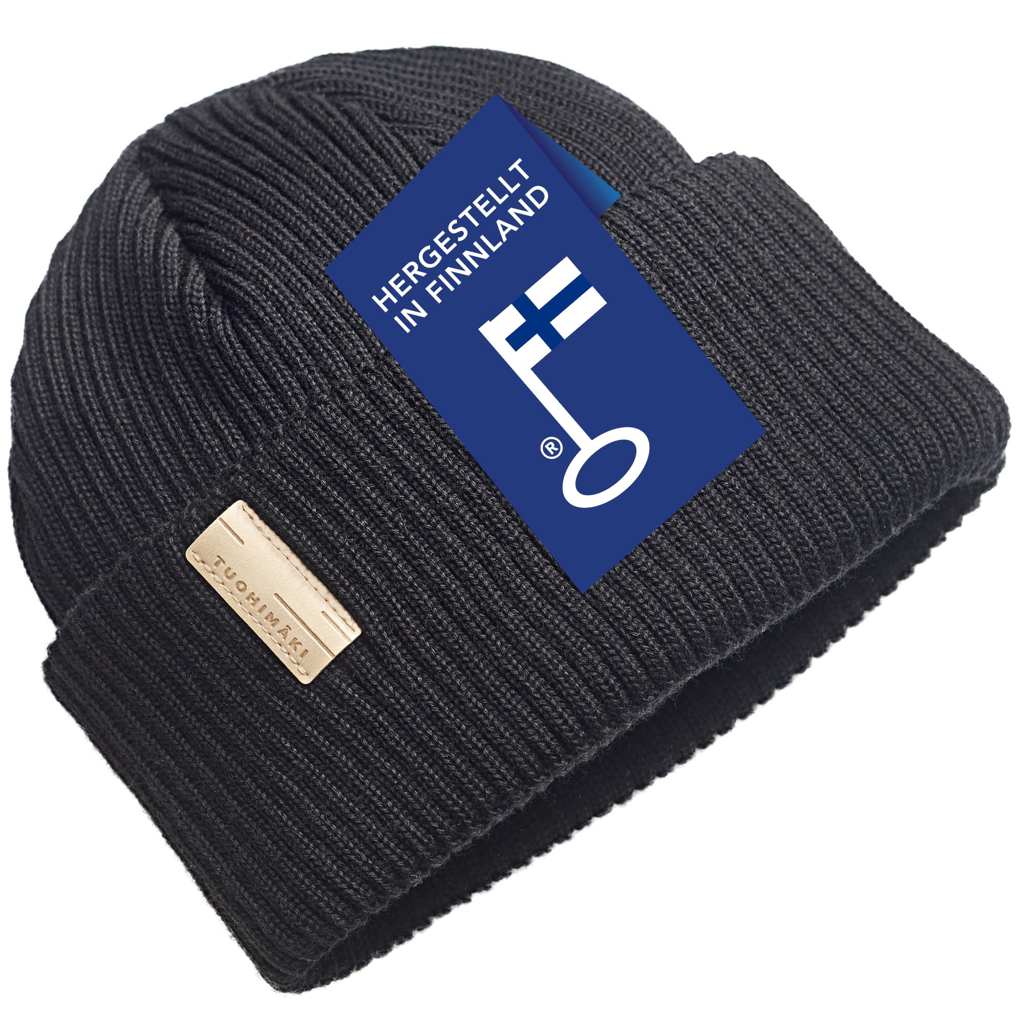 Fisherman Beanie für Herren und Damen, Merino Mütze aus 100% Merinowolle, Fischermütze Docker Mütze eng anliegend, temperaturregulierend, Made in Finland, Farben Schwarz, Rot, Beige