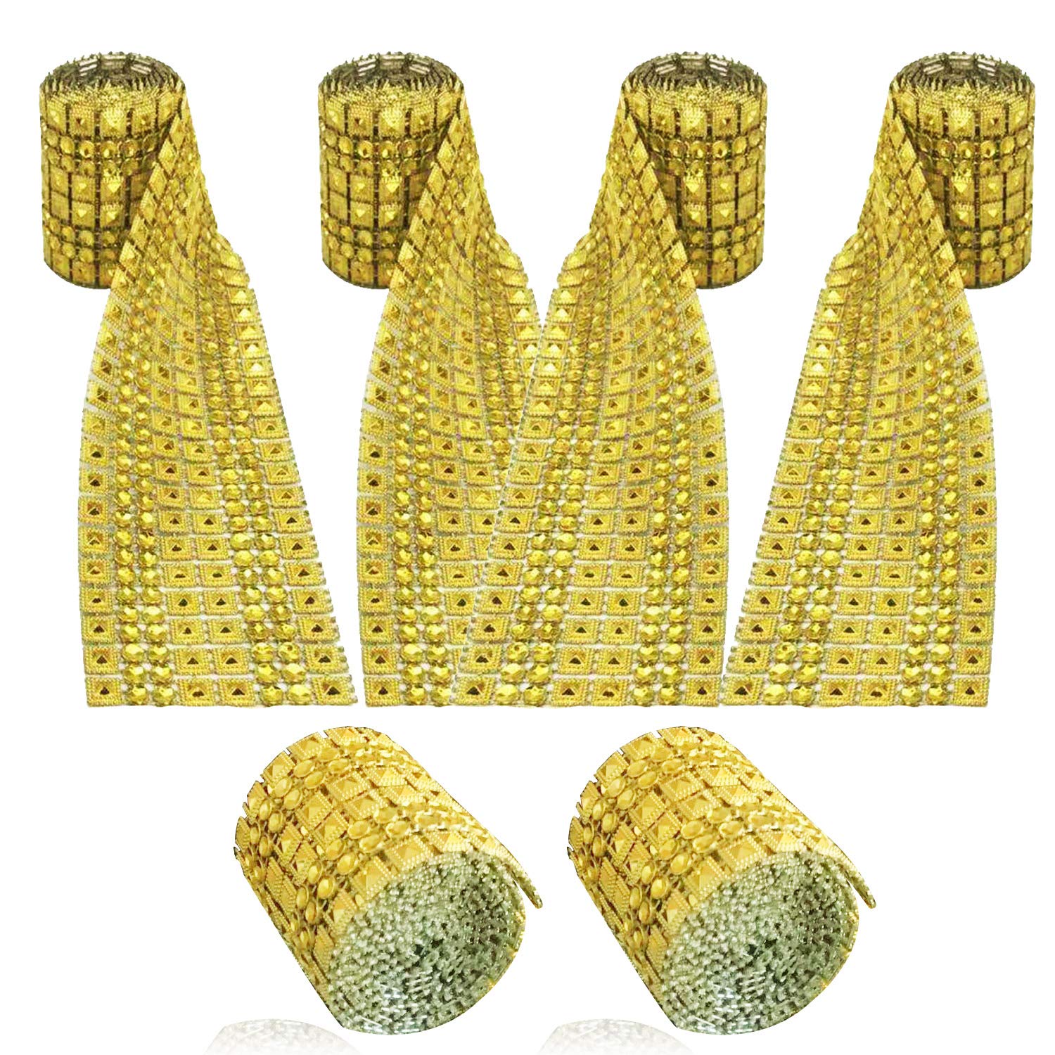 Allazone6 Row 1 M Gold Acrylic Pyramid Rhinestone Diamond Ribbon with Self Adhesive Hook and Loop Tape for Wedding Cakes, Birthday Decorations, Baby Shower and Crafts Projects