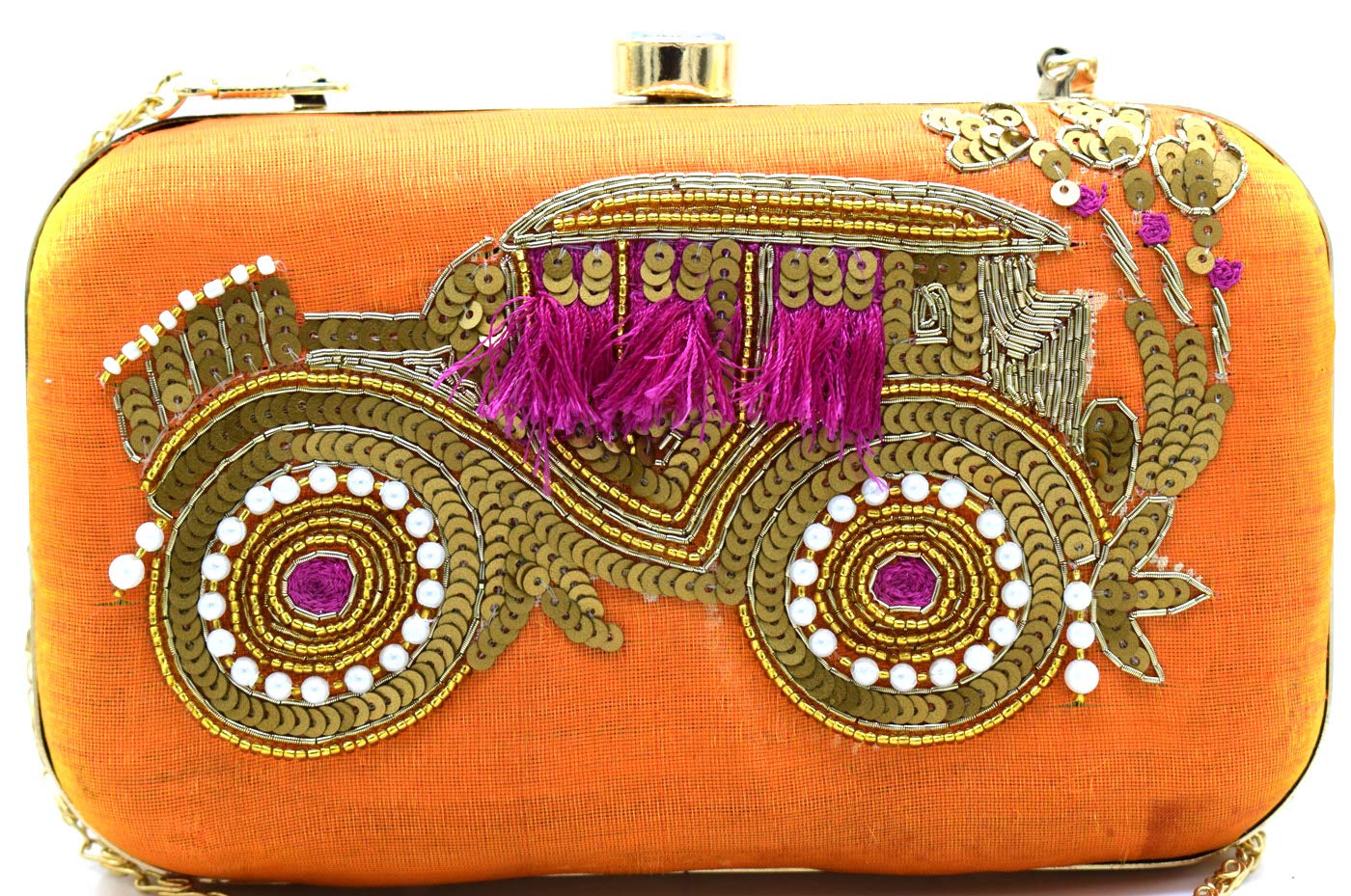 TOOBA Handicraft Hand Embroidered Box Clutch Bag Purse for Bridal, Casual, Wedding (Orange) (B07PMNPCX5) Amazon Price History, Amazon Price Tracker