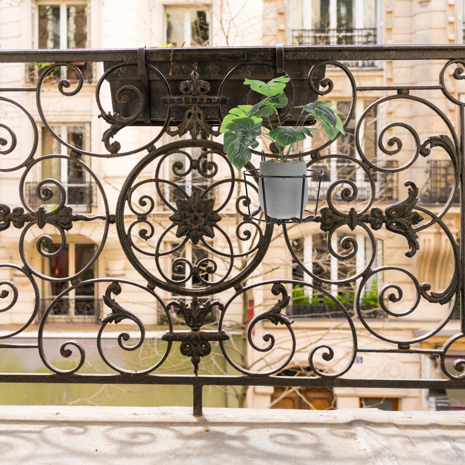 Soporte para Plantas Colgantes de Hierro Negro 2 Piezas con Diseño Estable para Balcón y Cocina, Adecuado para Macetas y Jardineras en Barandillas y Mesas