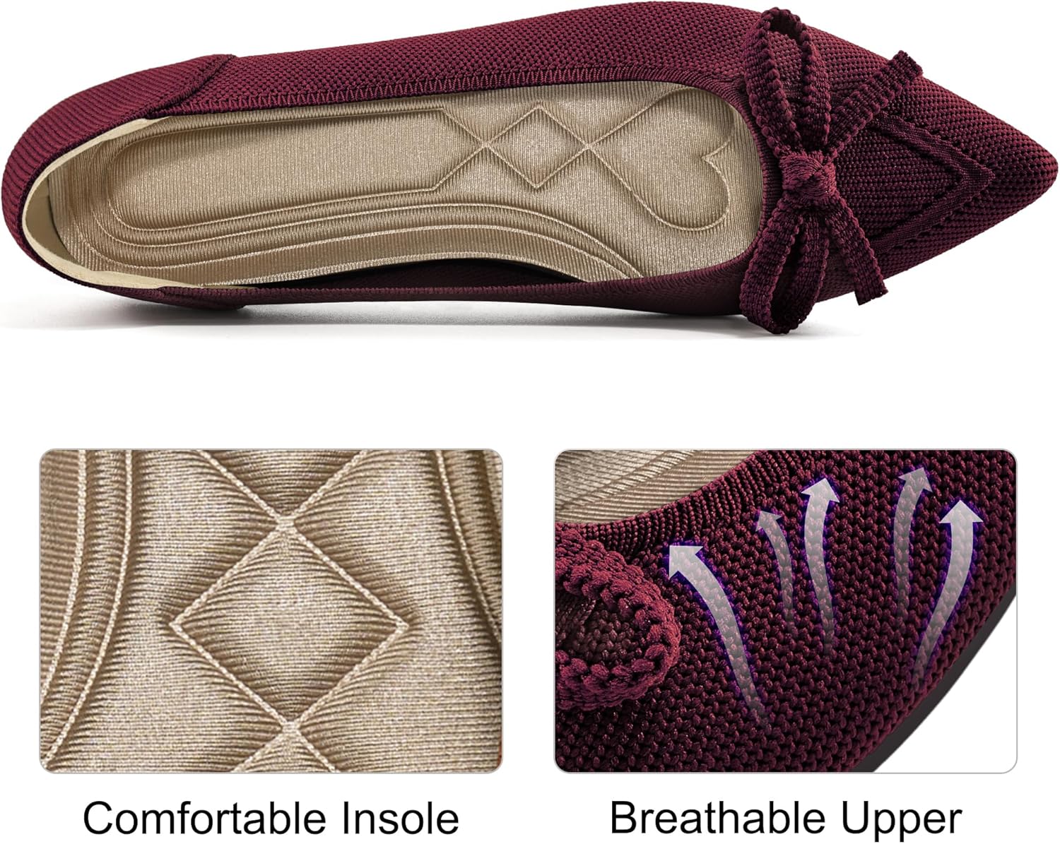 Ablanczoom Ballet Flats Shoes for Women: Dressy Pointed Toe Bow Knit Flats Comfortable Slip On Work Business Casual Shoes - Image 4