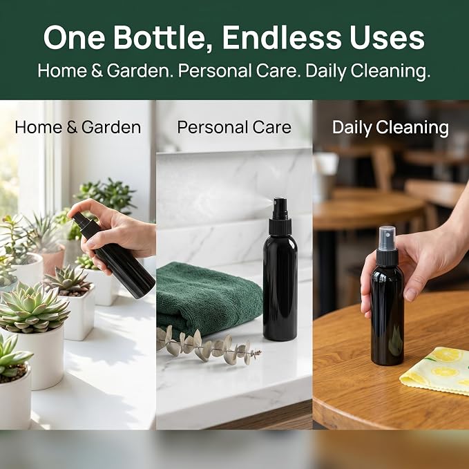 Pack de 30 botellas atomizadoras negras 4oz plásticas miniatura 8