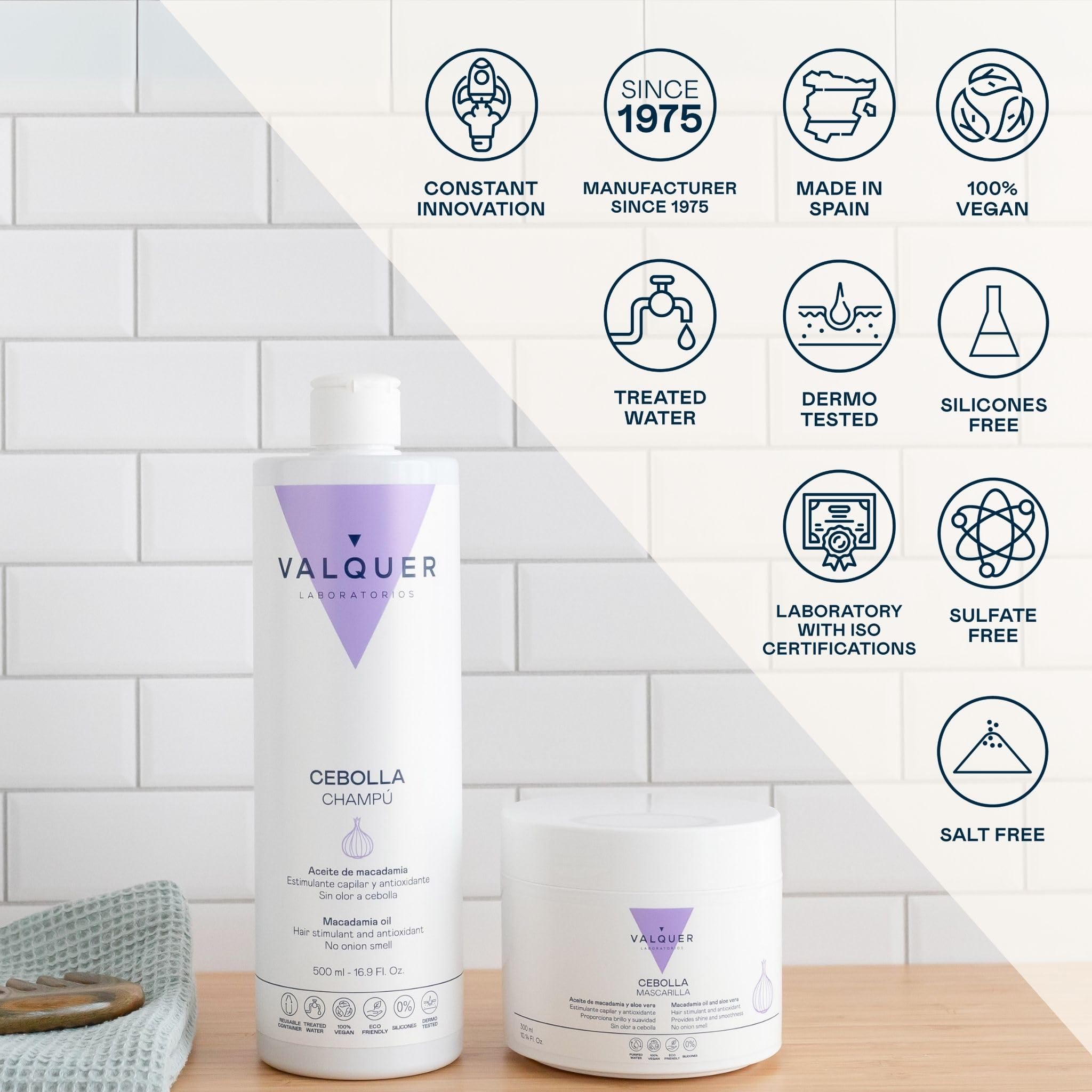 VALQUER Pack Champú 500 ml y Mascarilla 300 ml de Cebolla | Purifica y Regula el Pelo Graso | Anticaída y Antioxidante, Revitaliza Todo Tipo de Cabello | Proporciona Fuerza y Volumen