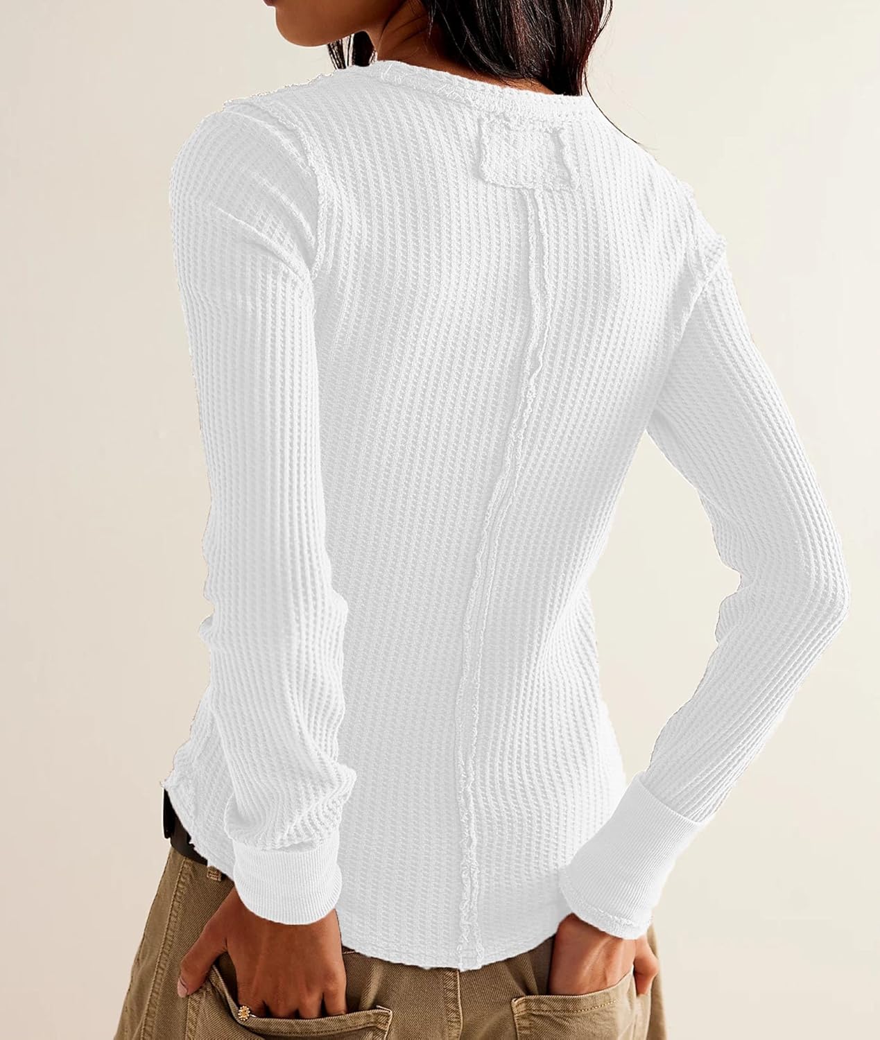 Womens Waffle Knit Tops Long Sleeve Shirts Slim Fitted Pullover Crewneck Shirt Fall Winter Tops 2025 - Image 4