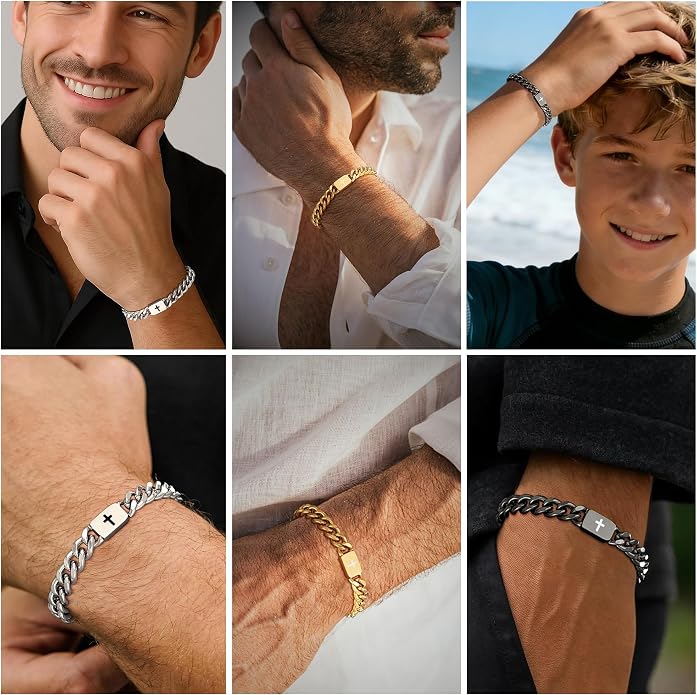 Pulsera cruz acero inoxidable para niños y hombres miniatura 3