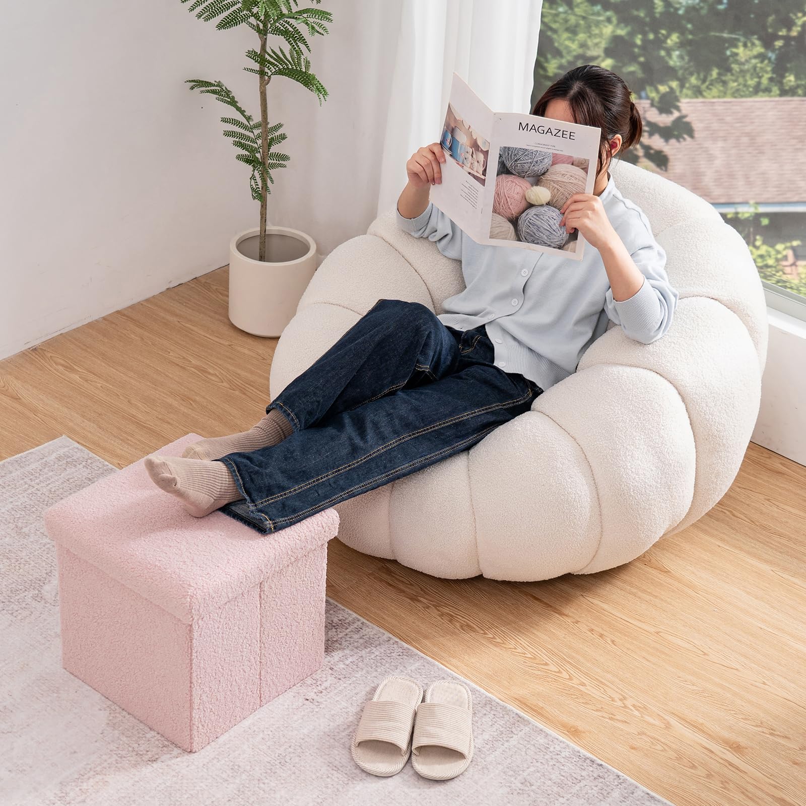 Banco otomano plegable de almacenamiento rosa de 15 pulgadas, reposapiés pequeño, capacidad de 400 libras, baúl de almacenamiento para sala de estar, dormitorio, entrada, solución de asiento elegante