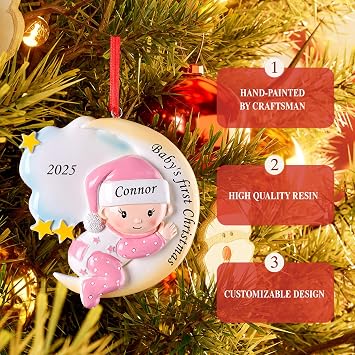 ALBK Personalised Baby's First Christmas Bauble - Baby First Christmas Tree Decoration, Custom Christmas Ornaments with Name, Xmas Gifts for Kids Girls Boys Toddler New Baby