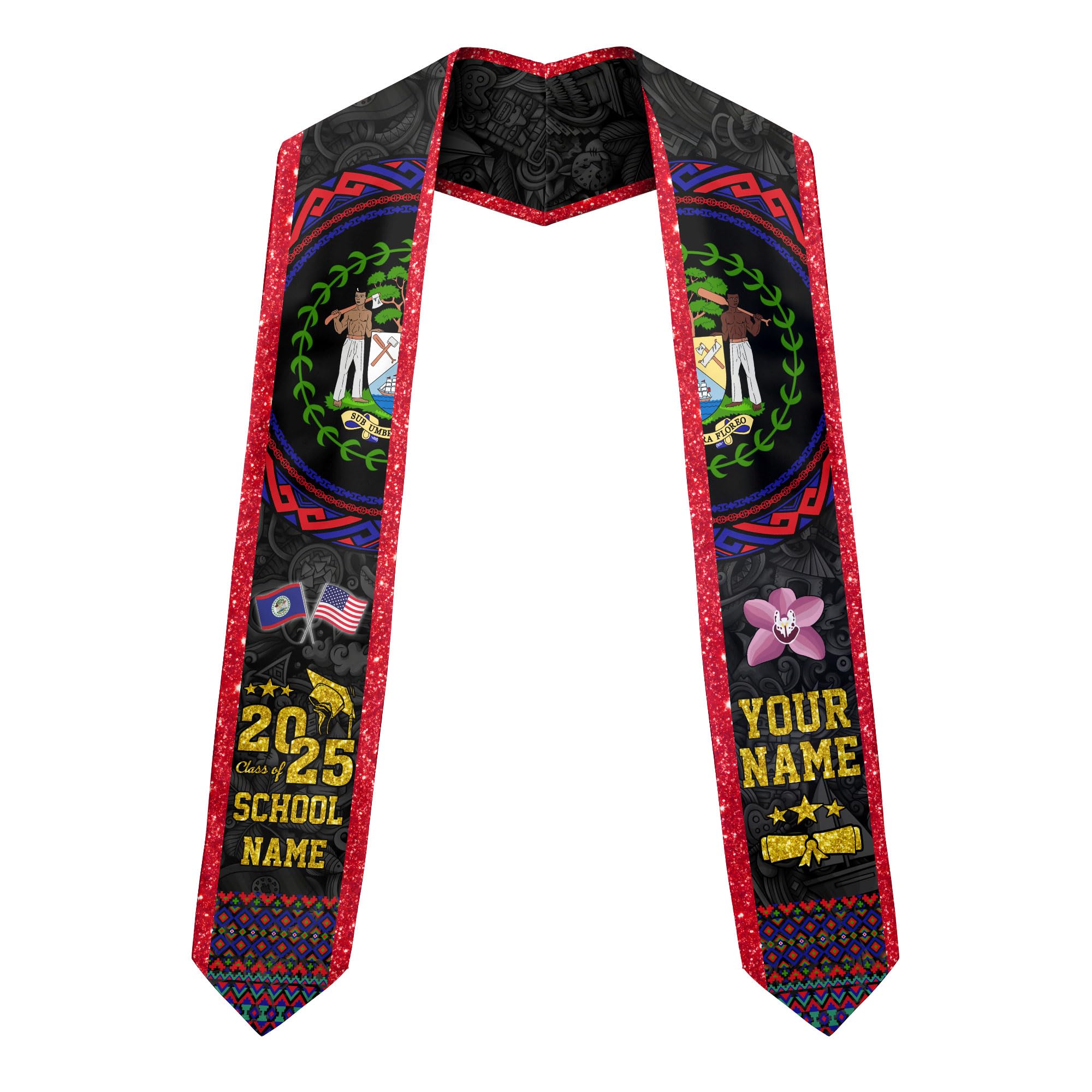 MonkeyVan Custom Belize Graduation Sash Belize Stole for Graduation Belize Flag Gift Graduation Sash Graduation Stole Bz4