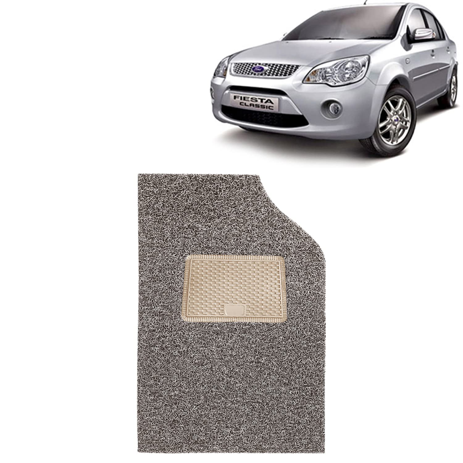 Kingsway Noodle Grass PVC Mats, 12mm Thickness, Car Floor Foot Mats Universal Use for Ford Fiesta, Model Year : 2005-2011, Complete Set of 5 Piece - Beige-Brown