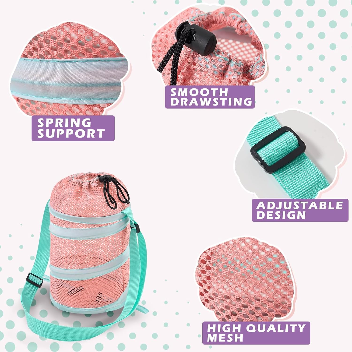 WAWSAM Kids Mesh Beach Bag Set, 2 PCS Sea Shell Bag for Beach, Kids Beach Essentials Shell Collecting Bag for Boys Girls Beach must Haves for Kids with Adjustable Straps (Pink + Blue)