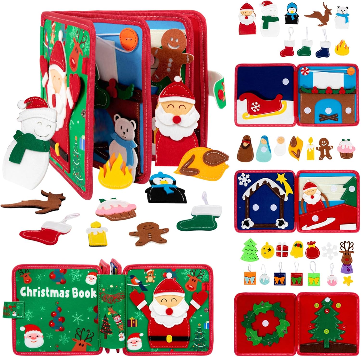 Montessori Christmas Busy Book for Toddlers 1-3- Learning Busy Book with Santa,Tree Decorating,Nativity-Autism Sensory Toy for Toddler 3-5 Airplane Travel Toy,Christmas Toddler Gifts for Girls & Boy