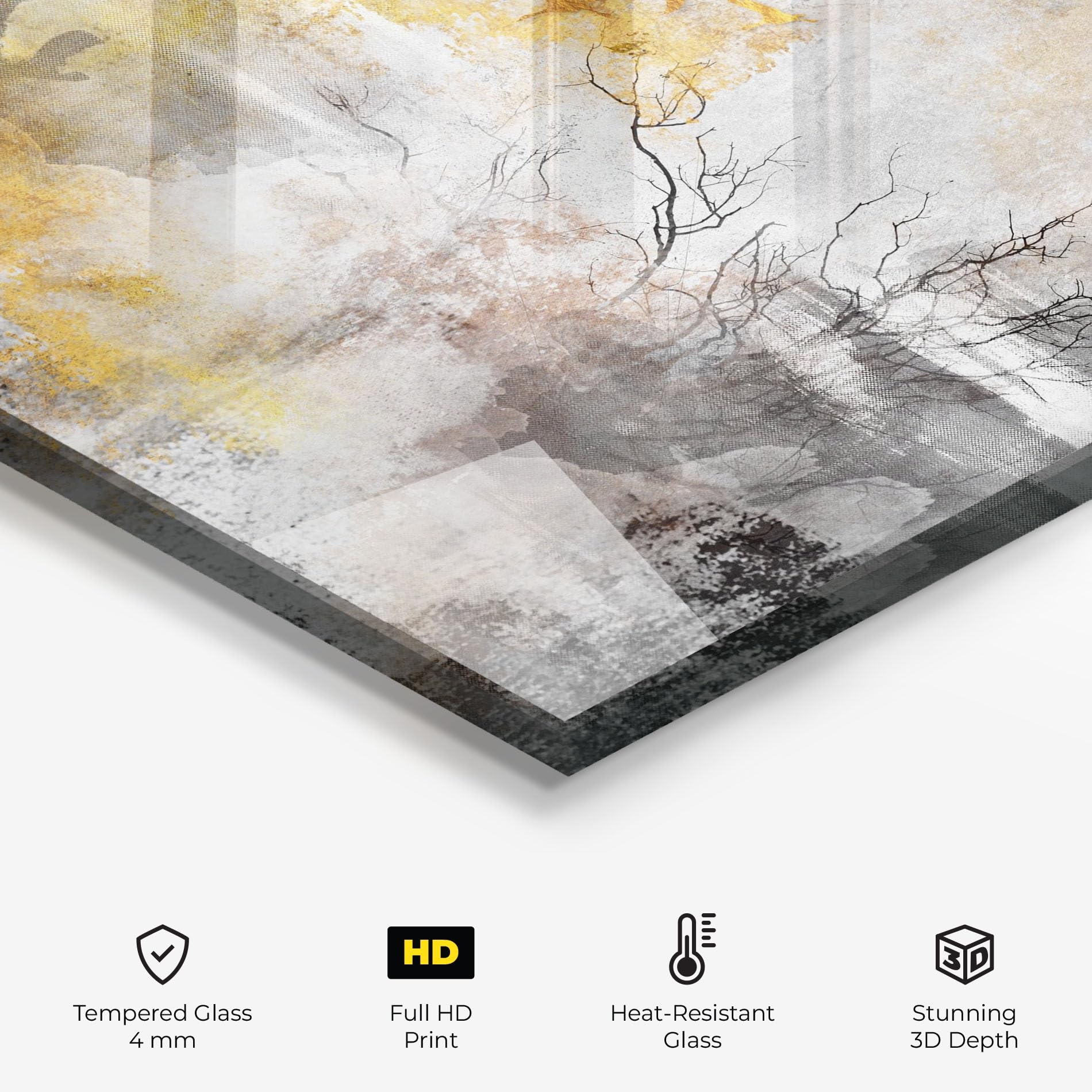 ARTHUB® Crédence de Cuisine en Verre 60x100 cm, Gold Birds Flying | Protection Contre Les éclaboussures, Revêtement Mural en Carreaux, Plaque en Verre, Verre trempé, Abstrait, Art Abstrait